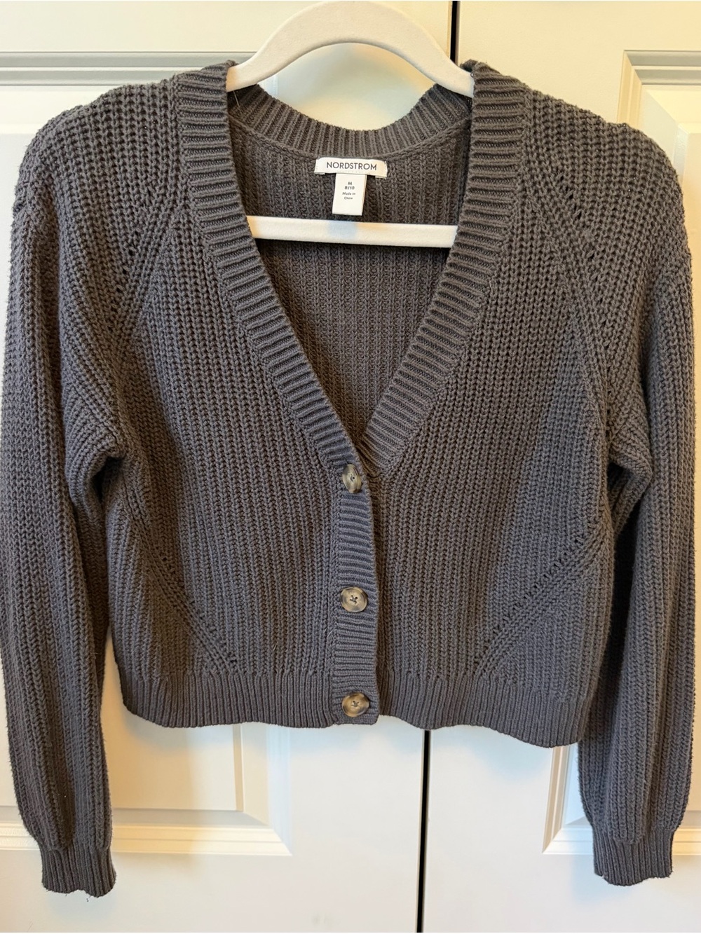 Nordstrom Kids Gray Cropped V-Neck Button Cardigan Sweater